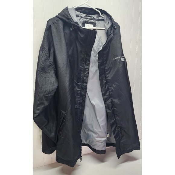 Calvin Klein Jeans Black Hooded Jacket XXL Lightweight Nylon Coat With Logo Prin - Picture 11 of 16